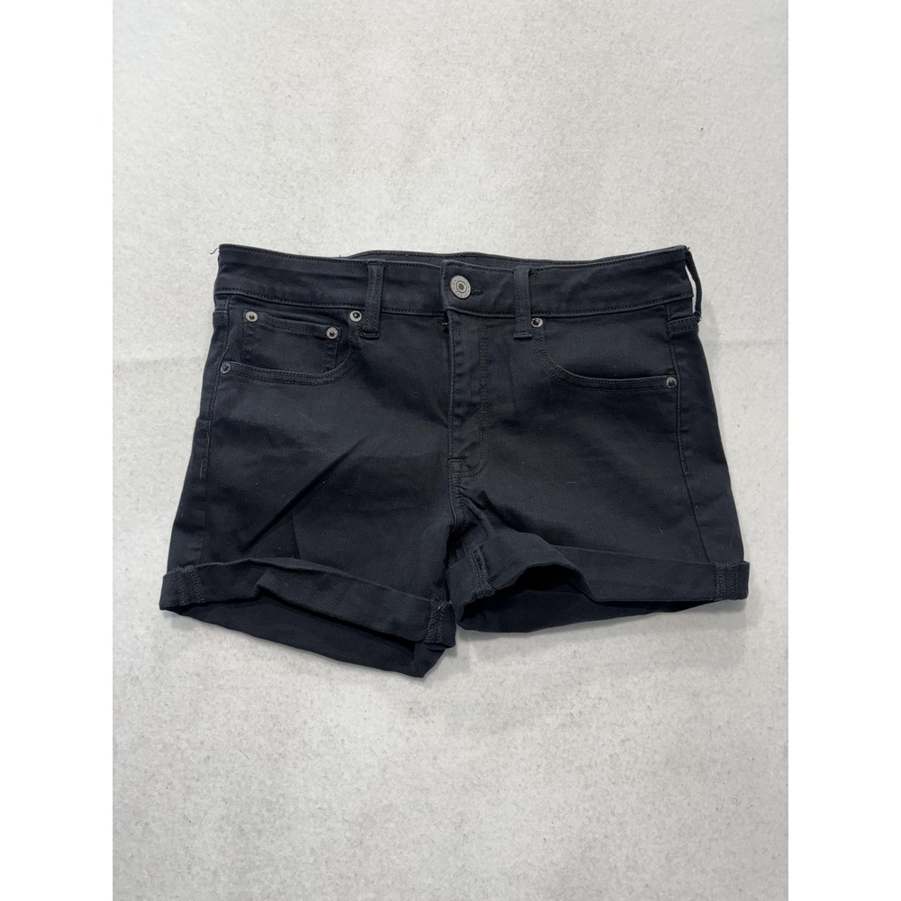 American Eagle Womens 8 Black Denim Cut Off Cuffed Stretch Shorts Ne(x)t Level